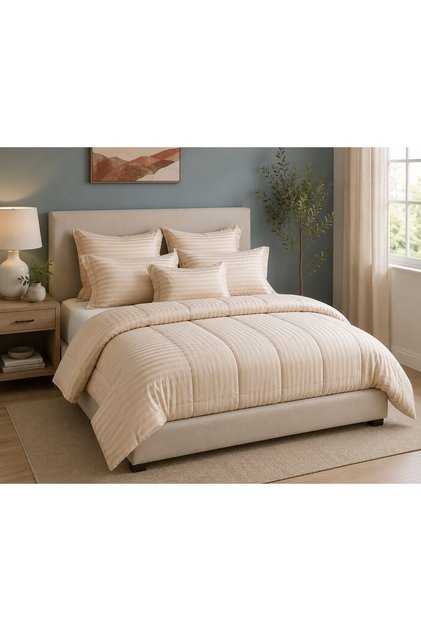 7-Piece Premium Beige Comforter Bedding Set | 220 x 240 cm Comforter | 180 x 200 x 30 cm Fitted Sheet | 300 Thread Count | 100% Cotton with Premium Microfiber Filling