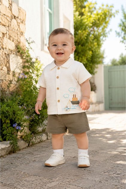 Baby Boy Muslin Shirt Shorts 2-Piece Summer Set 6-24 Months