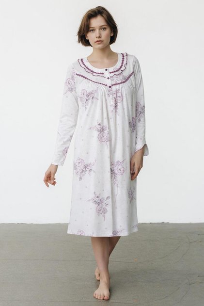 Long Sleeve 100% Cotton Combed Mother Nightgown