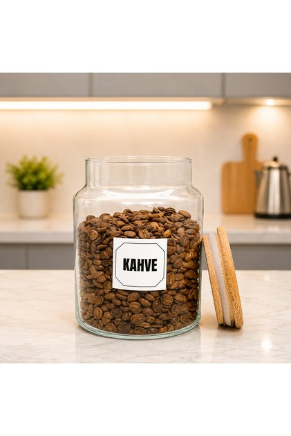 Wooden Vacuum Lid Glass Storage Jar 800 ml Coffee Label Gift