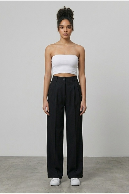 Women's Black High Waist Pleated Wide Leg Palazzo Pants