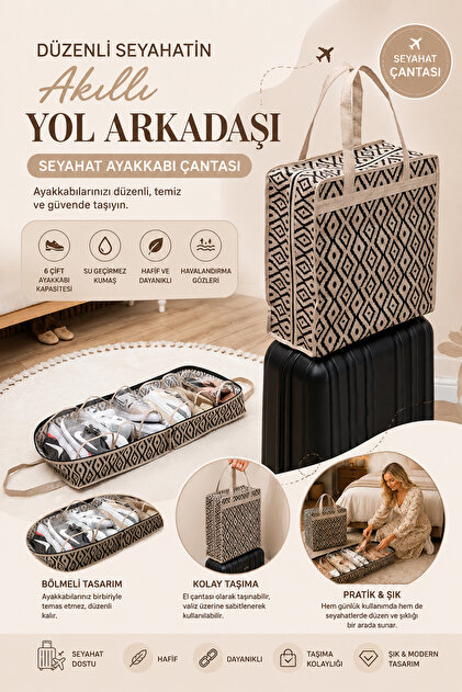 Meleni Home 6 Bölmeli Ayakkabı Hurcu - Seyahat Organizer Ayakkabı