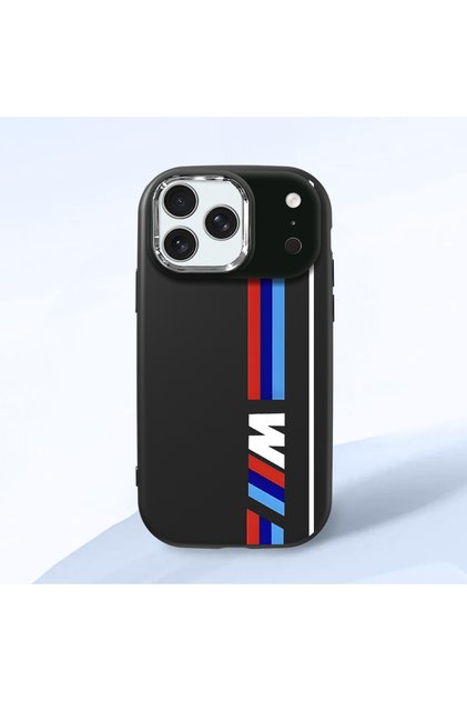 iPhone 17 Pro Max Compatible Shock-Absorbing Camera Protected Black Silicone Case Bmw Patterned
