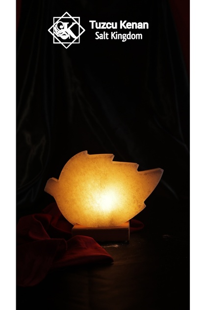 White Leaf Model Salt Lamp with Wooden Base Decorative Ambient Lamp