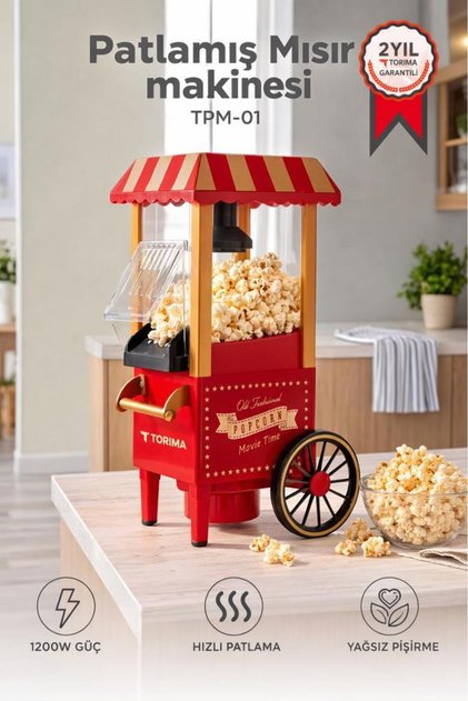 Mısır Patlatma Makinesi Yağsız Ev Tipi Popcorn Makinesi TPM01 Kırmızı