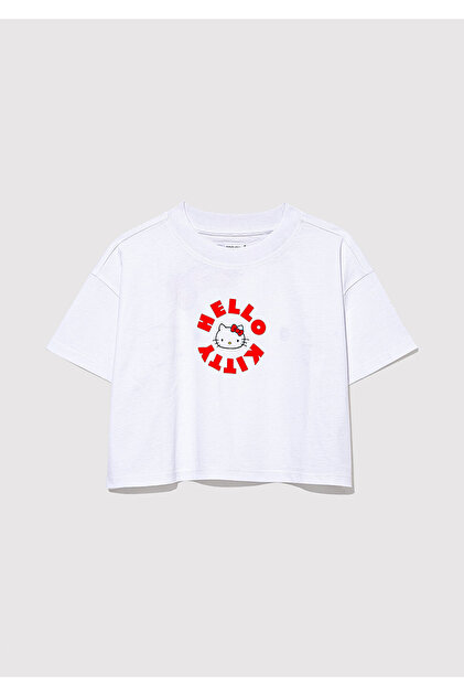 Mavi Hello Kitty Baskılı Beyaz Tişört Loose Fit / Bol Rahat Kesim