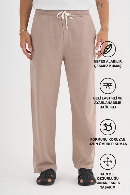 Bequeme Herren Baggy Leinen Freizeithose Weite Beine Neue Saison Erde