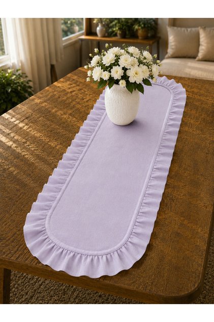 30X80 Purple Frequently Ruffled Oval Runner, Console Cover