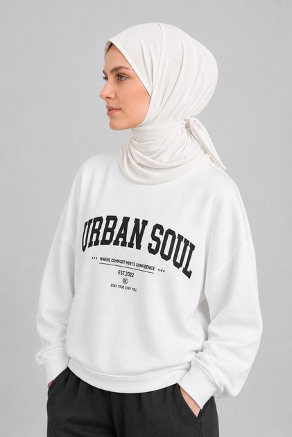Ecru White Athletic Hijab Sports Headscarf - Suitable for Daily and Training Use
