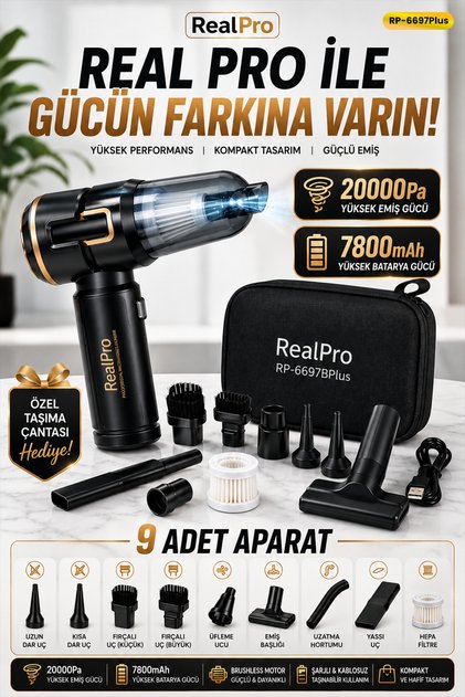 20.000PA YENİ NESİL ARAÇ İÇİ SÜPÜRGE RP-6697B PLUS YENİ MODEL EKRANLI