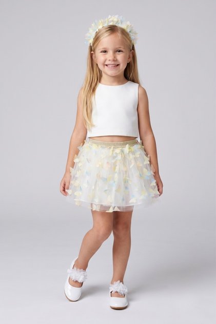 Yellow Butterfly Appliqued Girl's Tulle Skirt - Pauline