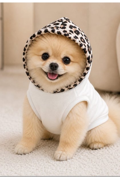 Cat Dog Outfit Ecru Leopard Sleeveless Sweatshirt