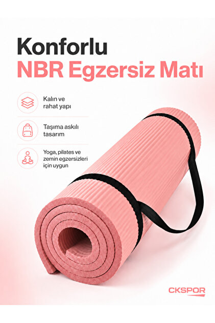 15 mm Konfor Doku Kaymaz Nbr Mat Taşıma Askılı Pilates Egzerisiz Minderi