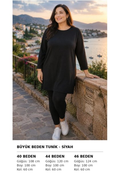 Siyah Bürümcük Tunik Yırtmaçlı Uzun Kollu Sıfır Yaka Çok Şık Kaliteli Terletmez ( )