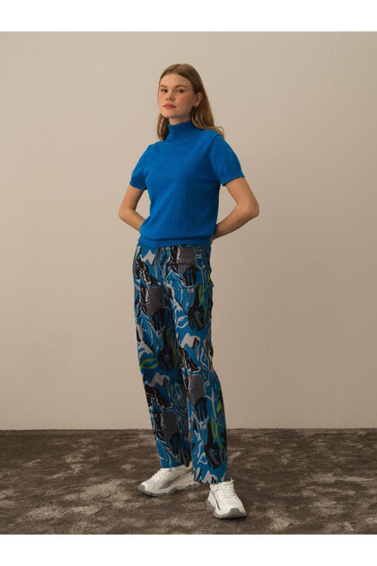 Kadın Mavi Regular Fit Basic Kazak