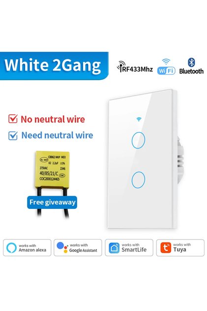 TNCE WIFI White 2Gang TNCE Tuya WiFi+Bluetooth/Zigbee Smart Wall Switch 1/2/3/4 Gang No Neutral Wire