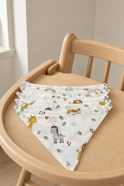 7-Pack 100% Cotton Two-Layer Double Layer Baby Drool Bib Scarf - 40 X 20 cm