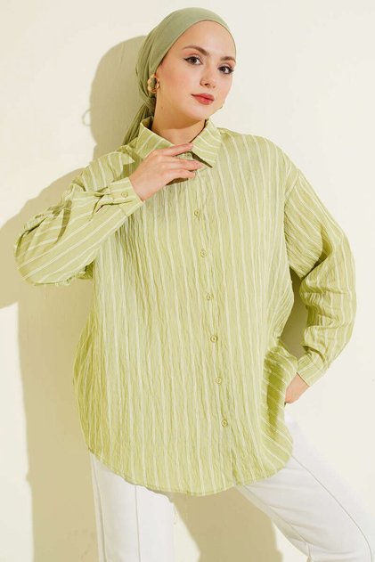 Women's Striped Oversize Shirt 1346 - E.Green