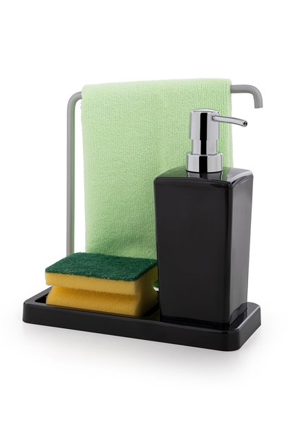 Luna Stainless Aluminum Kitchen Liquid Soap Dispenser with Cloth Hanger - Black