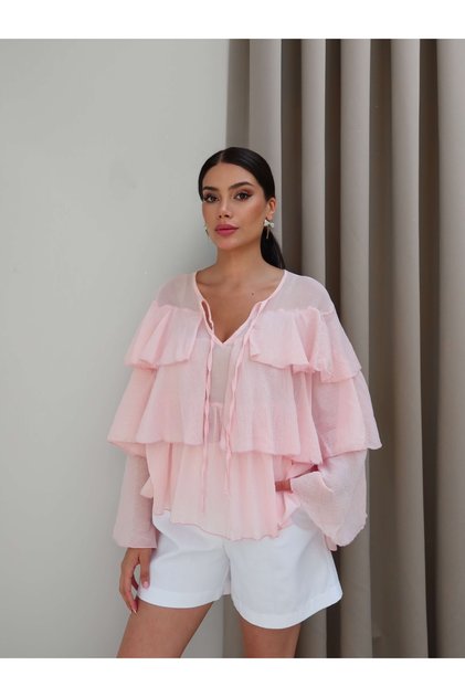 Flounce Collar Tie-Back Blouse