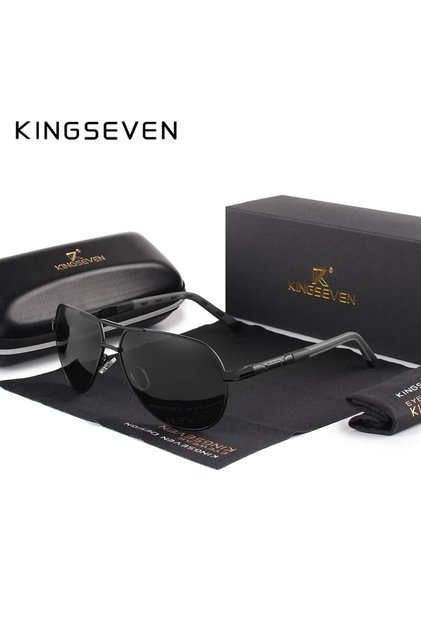 Black Black KINGSEVEN New Fashion Men’s Sunglasses High Quality Aluminum Luxury Retro Functional Gla