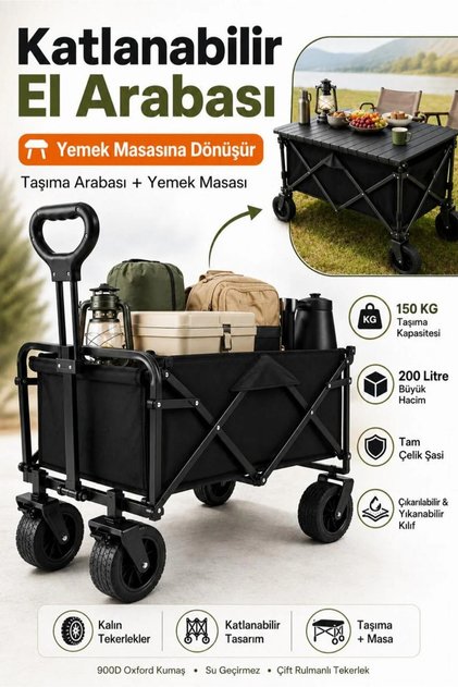 KALIN TEKER 900 D OXFORD KUMAŞ FREN SİSTEMLİ KAMP ARABASI MASALI YEMEK YENİLEBİLİR VAGON