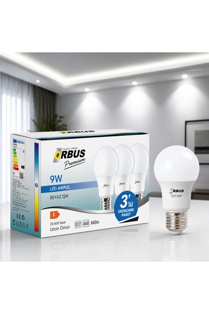 Premium 9w Beyaz Led Ampul 3'lü Paket E27