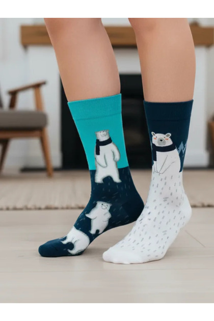 Left and Right Polar Bear Patterned Socket Socks