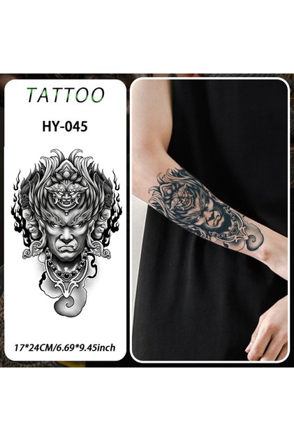 HY045 Hannya Mask Waterproof Temporary Tattoo Sticker, Long-lasting Waterproof for 1-2 Weeks, Realis