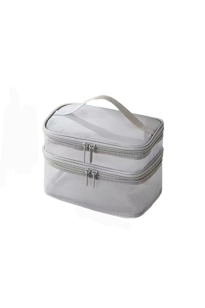 grey-2 layer 2/3 Layer Portable Transparent Mesh Travel Bag Large Capacity Storage Toiletry Bag 2/3