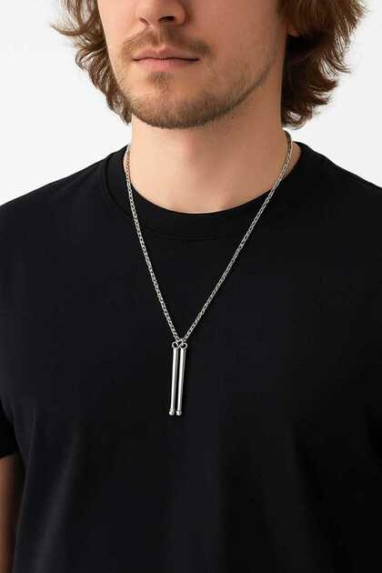 Gümüş Renk Bateri Baget Kolye Ucu – Kadın Erkek Unisex 4 cm Müzik Temalı Takı
