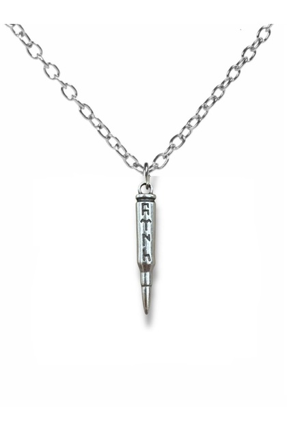 7,62 Caliber Göktürkian Turkish Written Bullet Necklace – Silver Color Unisex Metal Jewelry