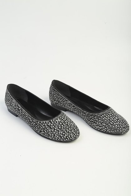 Black Stone Detailed Ballerina Shoes