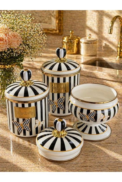 Enamel Jar Set of 3 Papillon