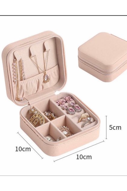 Pu Leather Portable Travel Jewelry Box,Mini Jewelry Storage Box,With Zipper,Jewelry Case