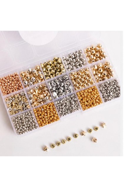 Gold and Silver Letter and Spacer Beads Jewelry Making Supplies Set