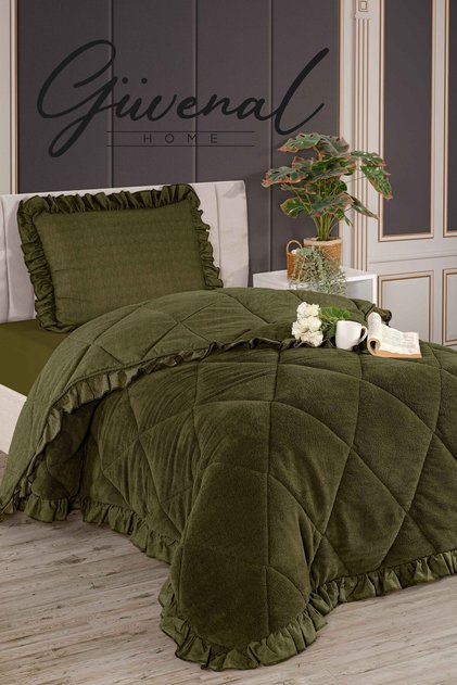 Essential Ruffled Wellsoft Double-Sided Single Size Quilt Sleeping Set with Elasticized Sheets and Pillowcases | Bedspread | Quilt | Pillow | Dowry | Sleeping Set