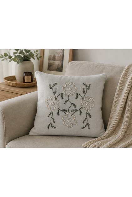 Modern Sequin, Stone & Punch Embroidered Throw Pillow Cover (43X43)