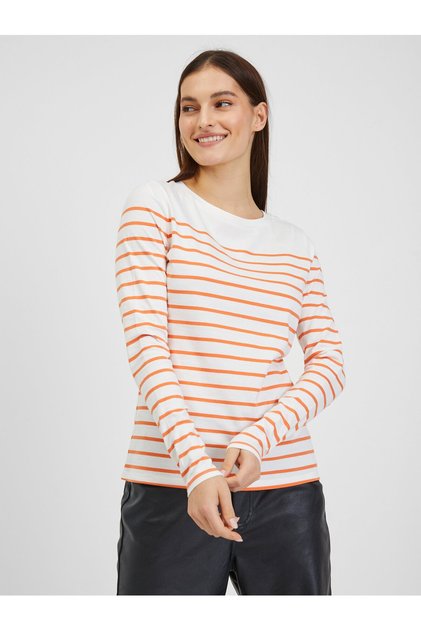 Tricou de damă în dungi portocalii și albe