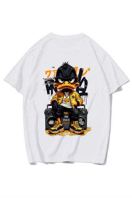 Unisex Oversize Back Printed Duck T-Shirt (White)