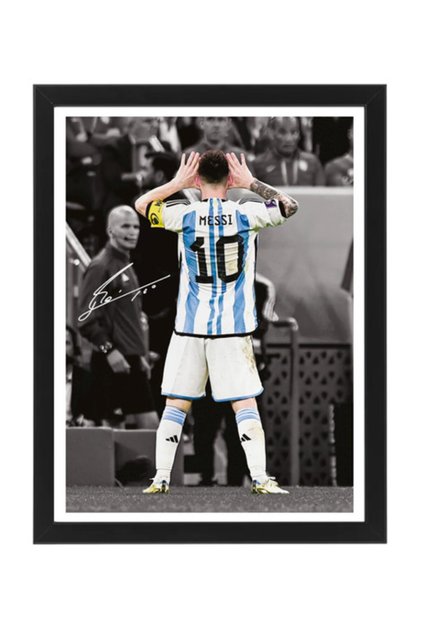 Lionel Messi Framed Poster 30x40cm – Argentina Legend Football Wall Art, Printed Autograph, Soccer Memorabilia, Gift for Fans