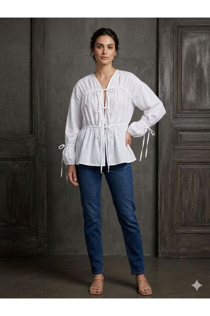 Women's White Tie-Dye Drawstring Shirt