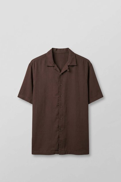 Men's Relaxed Fit Open Collar Short Sleeve Tencel Shirt Brown