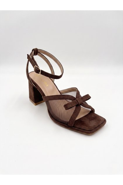 Women's Mesh Detailed Ankle-Tie Evening Dress Shoes with Bow Accessories and Thick Heels