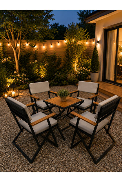 4+1 GRİ UV Minderli Bahçe Mutfak Balkon Bistro Set Katlanır Masa Sandalye Takımı 60x60 masa