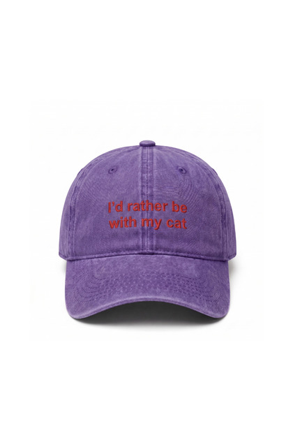 I'D Rather Be with My Cat Embroidered Hat / "I'D Rather Be with My Cat" Cat Themed Embroidered Hat