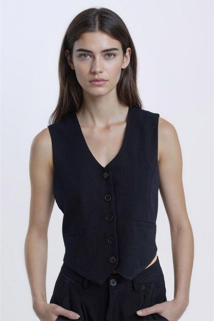 V-Neck Striped Buttoned Blazer Vest C2027Ax24Sp