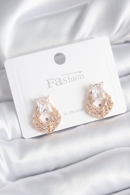 Brass Gold Color Zircon Stone Women's Earrings 5886
