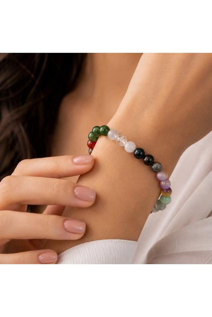 Axiel Multi-Color Tones Natural Stone Bracelet Collection Colorful & Energetic Designs - Light Pink - Blue - Yellow Colored Natural Stone Elastic Women's Bracelet