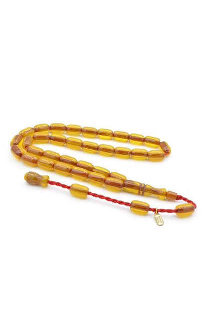 Hakkı Usta Signed Capsule Cut Yellow Crimped Amber Prayer Beads 003